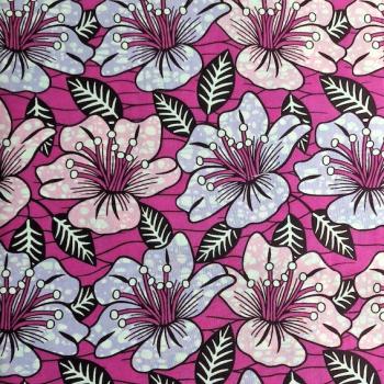 Preview: Afrikanischer Wax Print Stoff Baumwolle PINK RETRO FLOWERS